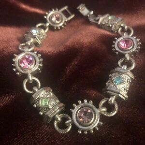 Elegant Silver Bracelet w/Pastel Crystals - 178A $35 or $30 w/offer